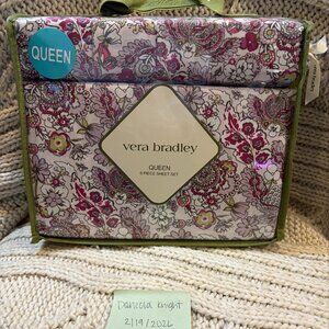 Vera Bradley Queen Sheet Set - Pink & Green Painted Paisley Floral - 4pc - NWT